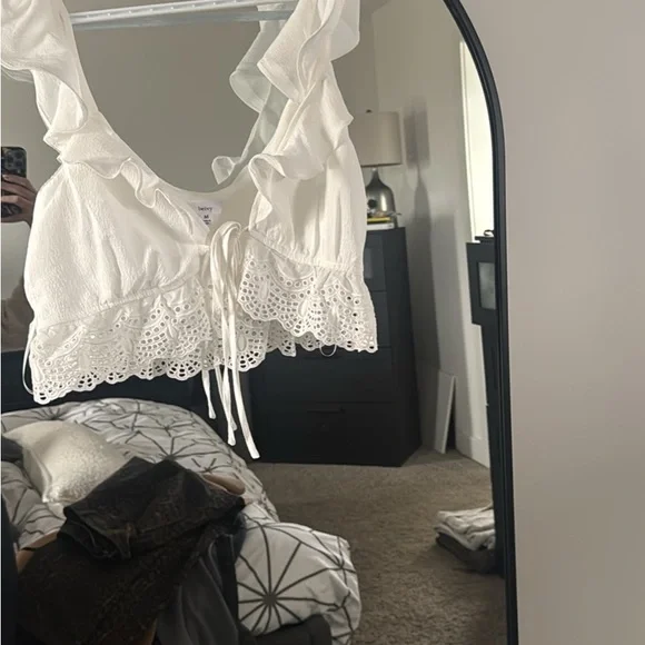 White Ruffled Eyelet Crop Top - Picture 1 of 1